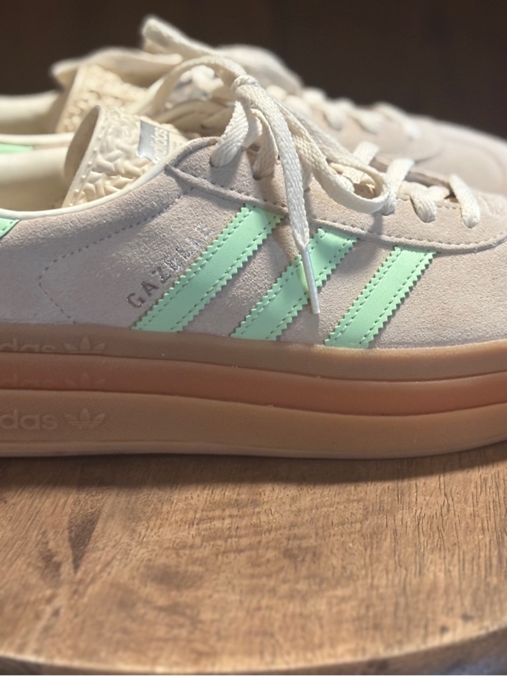 adidas Gazelle Platform Sneakers - Cream with Mint Accents